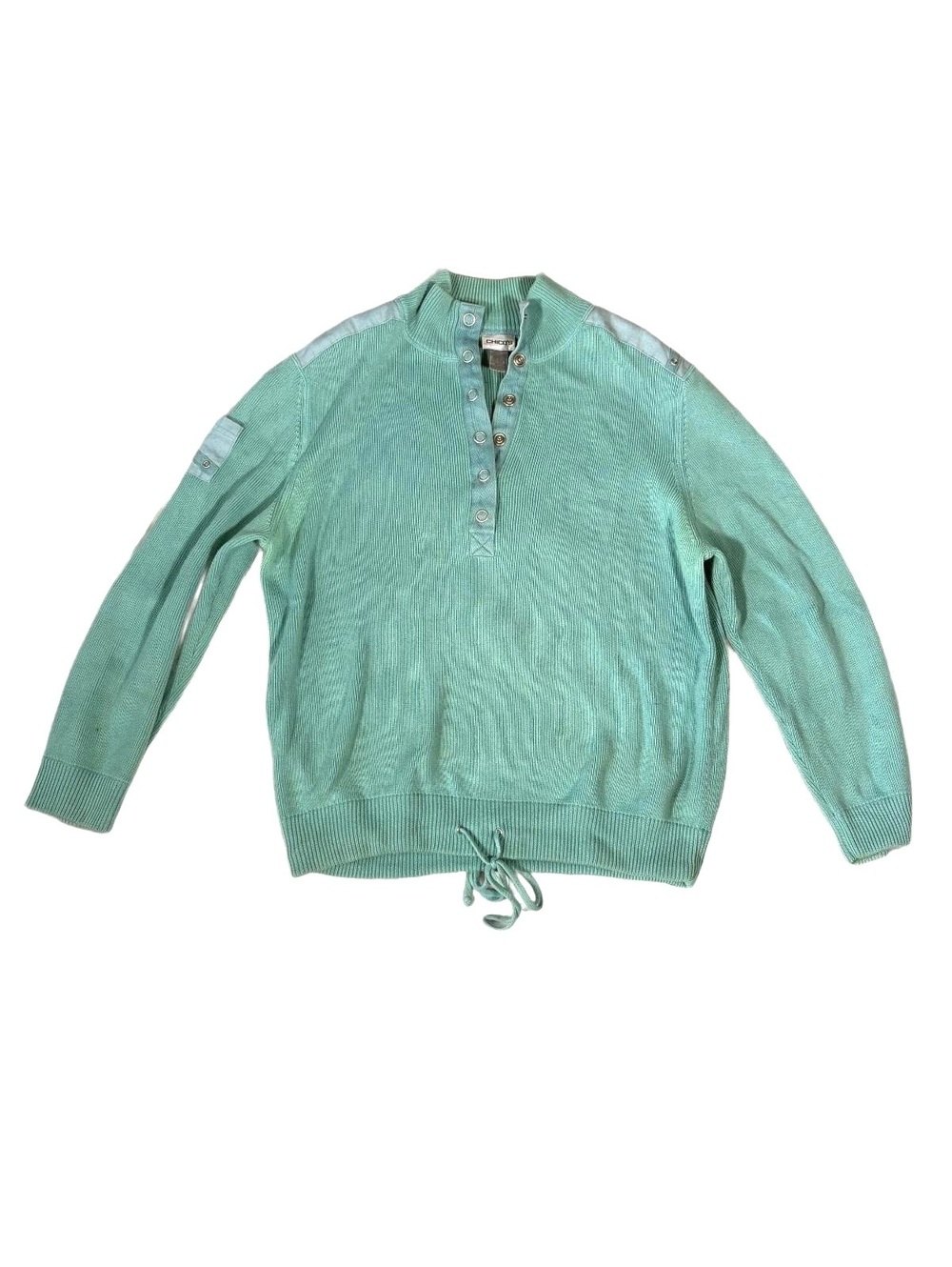 Chico's Seafoam Mint Green Ribbed Knit Snap Pullover Sweater Size 3 XL